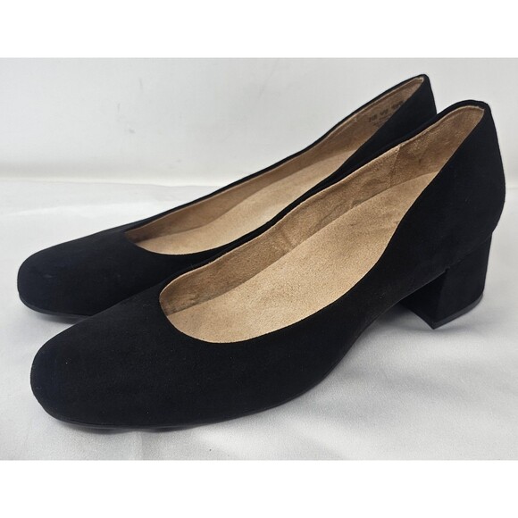 Naturalizer Sz 9.5M Black Faux Suede Round Toe Block Heels Donelle Pumps Comfort - Picture 1 of 11